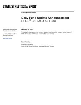 Daily Fund Update Announcement SPDR S&P/ASX 50 Fund