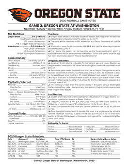 GAME 2: OREGON STATE at WASHINGTON November 14, 2020 • Seattle, Wash