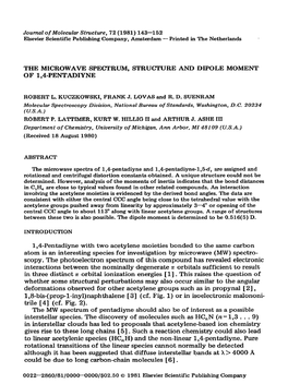 THE MICROWAVE SPECTRUM, STR? JCTURE and DIPOLE MOMENT of 1,4-PENTADIYNE Scopy. the Photoelectron Spectrum of This Compound Has R