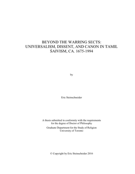 Universalism, Dissent, and Canon in Tamil Śaivism, Ca. 1675-1994