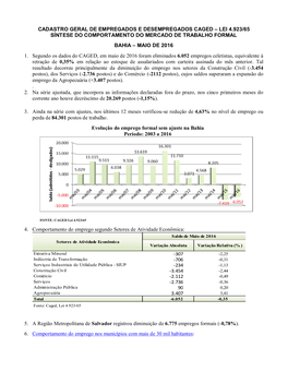 Cadastro Geral De Empregados E Desempregados Caged – Lei 4.923/65 Síntese Do Comportamento Do Mercado De Trabalho Formal Bahi