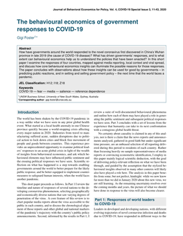 The Behavioural Economics of Government Responses to COVID-19