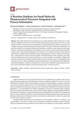 A Reaction Database for Small Molecule Pharmaceutical Processes Integrated with Process Information