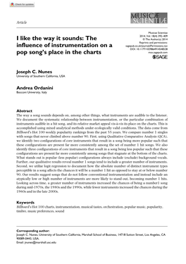 I Like the Way It Sounds: the Influence of Instrumentation on a Pop Song's