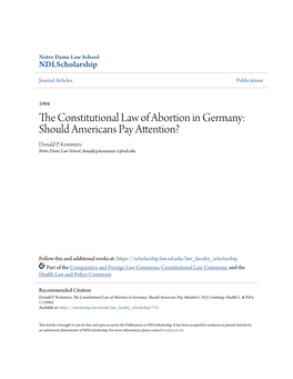 The Constitutional Law of Abortion in Germany: Should Americans Pay Attention?, 10 J