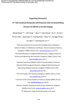 Supporting Information Er3+ Self-Sensitized Nanoprobe with Enhanced 1525 Nm Downshifting Emission for NIR-Iib in Vivo Bio-Imagin