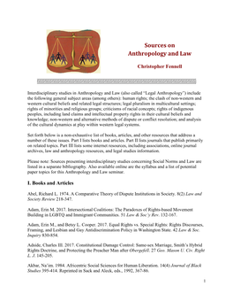 Sources on Anthropology and Law