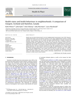 Health Status and Health Behaviours in Neighbourhoods a Comparison Of