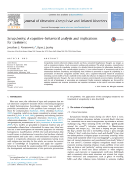 Scrupulosity: a Cognitive–Behavioral Analysis and Implications for Treatment