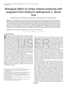 Biological Effect of Unripe Cheese Produced with Coagulant from Solanum Aethiopicum L