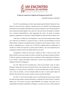 As Datas De Sesmaria Da Capitania Do Paraguaçu (Século XVI)