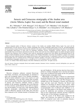 Jurassic and Cretaceous Stratigraphy of the Anabar Area (Arctic Siberia, Laptev Sea Coast) and the Boreal Zonal Standard