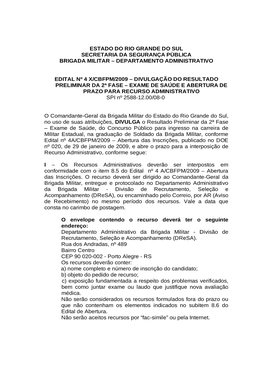 Estado Do Rio Grande Do Sul Secretaria Da Segurança Pùblica Brigada Militar – Departamento Administrativo