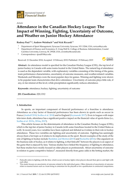 Attendance in the Canadian Hockey League: the Impact of Winning, Fighting, Uncertainty of Outcome, and Weather on Junior Hockey Attendance