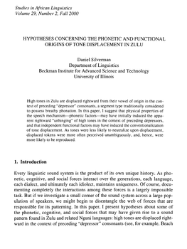 Silverman, Daniel (2000). “Hypotheses Concerning the Phonetic and Functional Origins of Tone Displacement in Zulu,