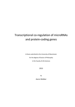 Transcriptional Co-Regulation of Micrornas and Protein-Coding Genes