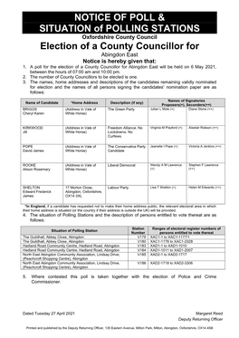 Notice of Poll and Situation of Polling Stations