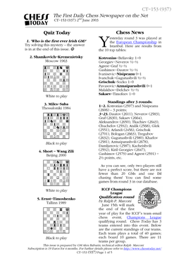 The First Daily Chess Newspaper on the Net CT-153 (937) 2Nd June 2003