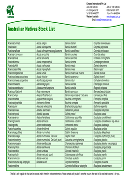 Australian Natives Stock List