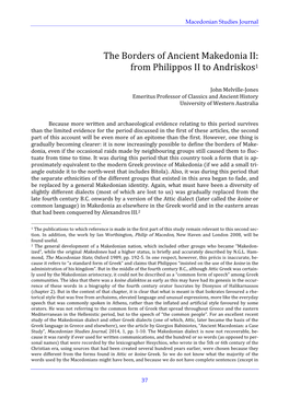 Macedonian Studies Journal 37 John Melville-Jones Emeritus Professor of Classics and Ancient History University of Western Austr