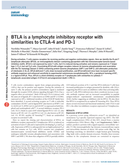 BTLA Is a Lymphocyte Inhibitory Receptor with Similarities to CTLA-4 and PD-1