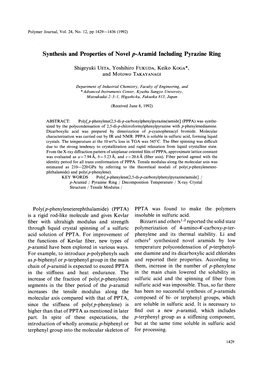 Synthesis and Properties of Novel P-Aramid Including Pyrazine Ring