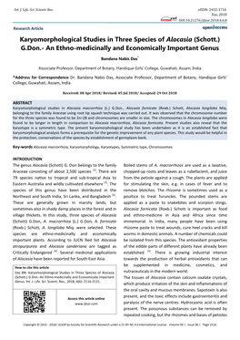 Karyomorphological Studies in Three Species of Alocasia (Schott.) G.Don.- an Ethno-Medicinally and Economically Important Genus