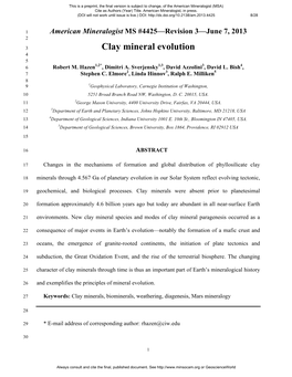 Clay Mineral Evolution 4 5 1,2* 1,3 3 4 6 Robert M