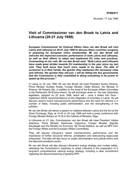 Visit of Commissioner Van Den Broek to Latvia and Lithuania