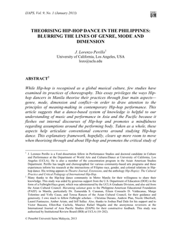 Theorising Hip-Hop Dance in the Philippines: Blurring the Lines of Genre, Mode and Dimension