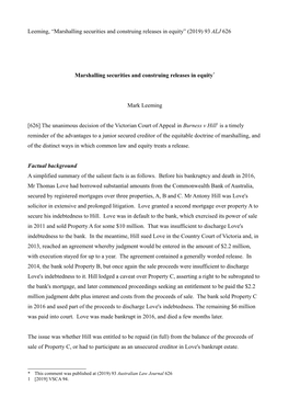 “Marshalling Securities and Construing Releases in Equity” (2019) 93 ALJ 626