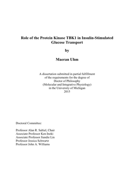 Role of the Protein Kinase TBK1 in Insulin-Stimulated Glucose Transport