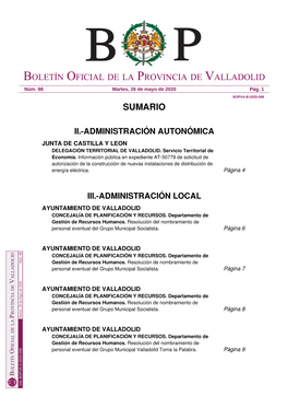 Sumario Boletín Oficial De La Provincia De Valladolid