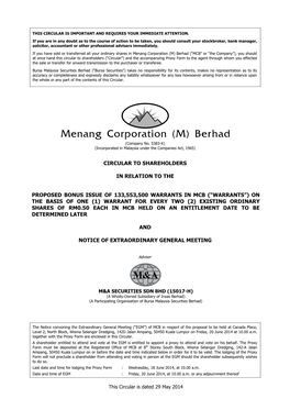 MENANG CORPORATION (M) BERHAD MENANG CORPORATION(Company(Company No.No
