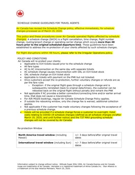 This Policy and These Procedures Cover Air Canada Operated Flights Affected by Schedule Changes