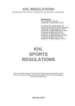 Khl Sports Regulations