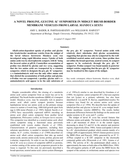 A Novel Proline, Glycine: K+ Symporter in Midgut Brush-Border Membrane Vesicles from Larval Manduca Sexta