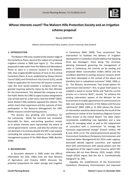 The Malvern Hills Protection Society and an Irrigation Scheme Proposal