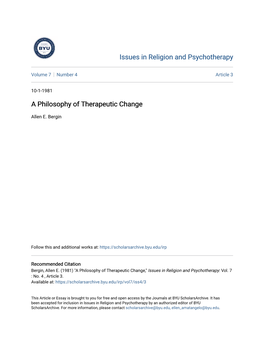 A Philosophy of Therapeutic Change