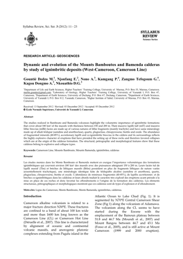 Dynamic and Evolution of the Mounts Bamboutos and Bamenda Calderas by Study of Ignimbritic Deposits (West-Cameroon, Cameroon Line)