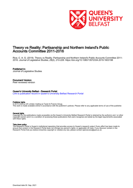 Theory Vs Reality: Partisanship and Northern Ireland's Public Accounts Committee 2011-2016