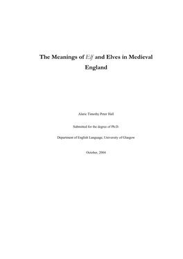 The Meanings of Elf and Elves in Medieval England