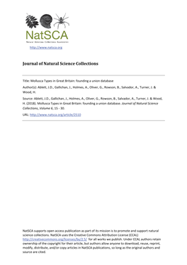 Mollusca Types in Great Britain: Founding a Union Database Author(S): Ablett, J.D., Gallichan, J., Holmes, A., Oliver, G., Rowson, B., Salvador, A., Turner, J