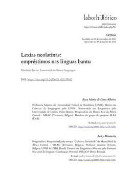 Lexias Neolatinas: Empréstimos Nas Línguas Bantu