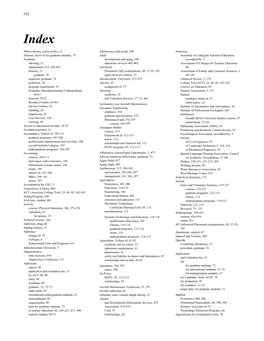 Abbreviations, Course Prefix, 13 Absence, Leave of for Graduate Students, 75 Academic Advising, 52 Departments, 8-9, 105-455