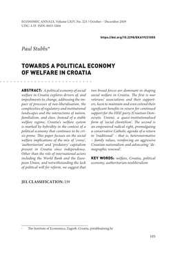 Towards a Political Economy of Welfare in Croatia