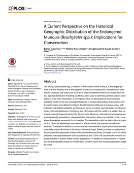 (Brachyteles Spp.): Implications for Conservation