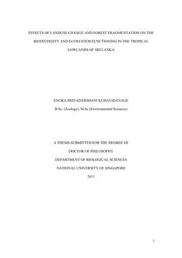 Effects of Landuse Change and Forest Fragmentation on The