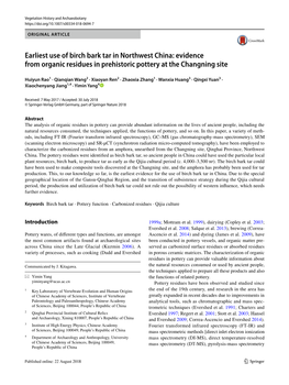 Earliest Use of Birch Bark Tar in Northwest China: Evidence from Organic Residues in Prehistoric Pottery at the Changning Site