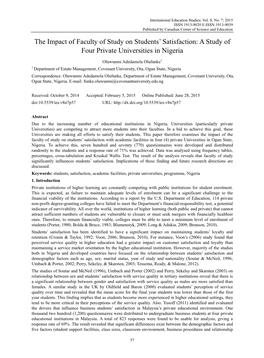 The Impact of Faculty of Study on Students' Satisfaction